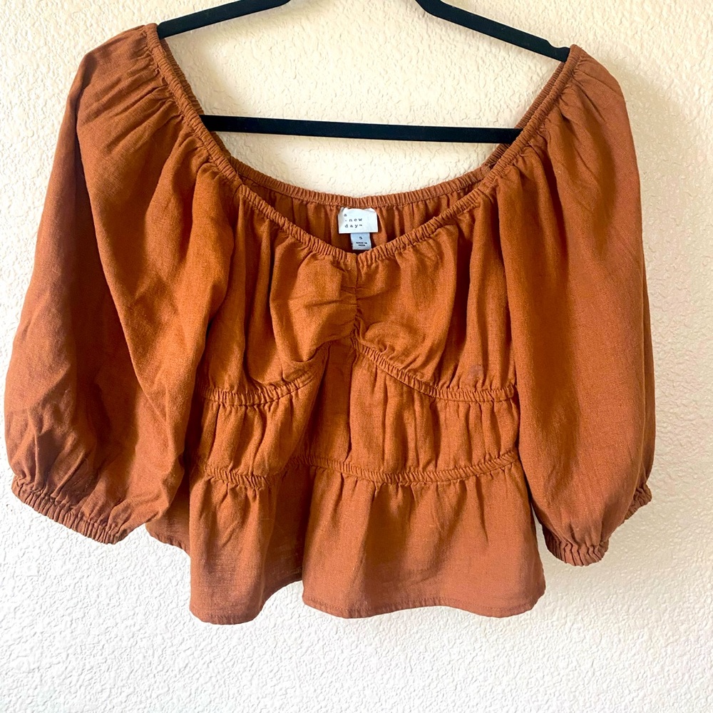 A New Day boho puff sleeve linen top